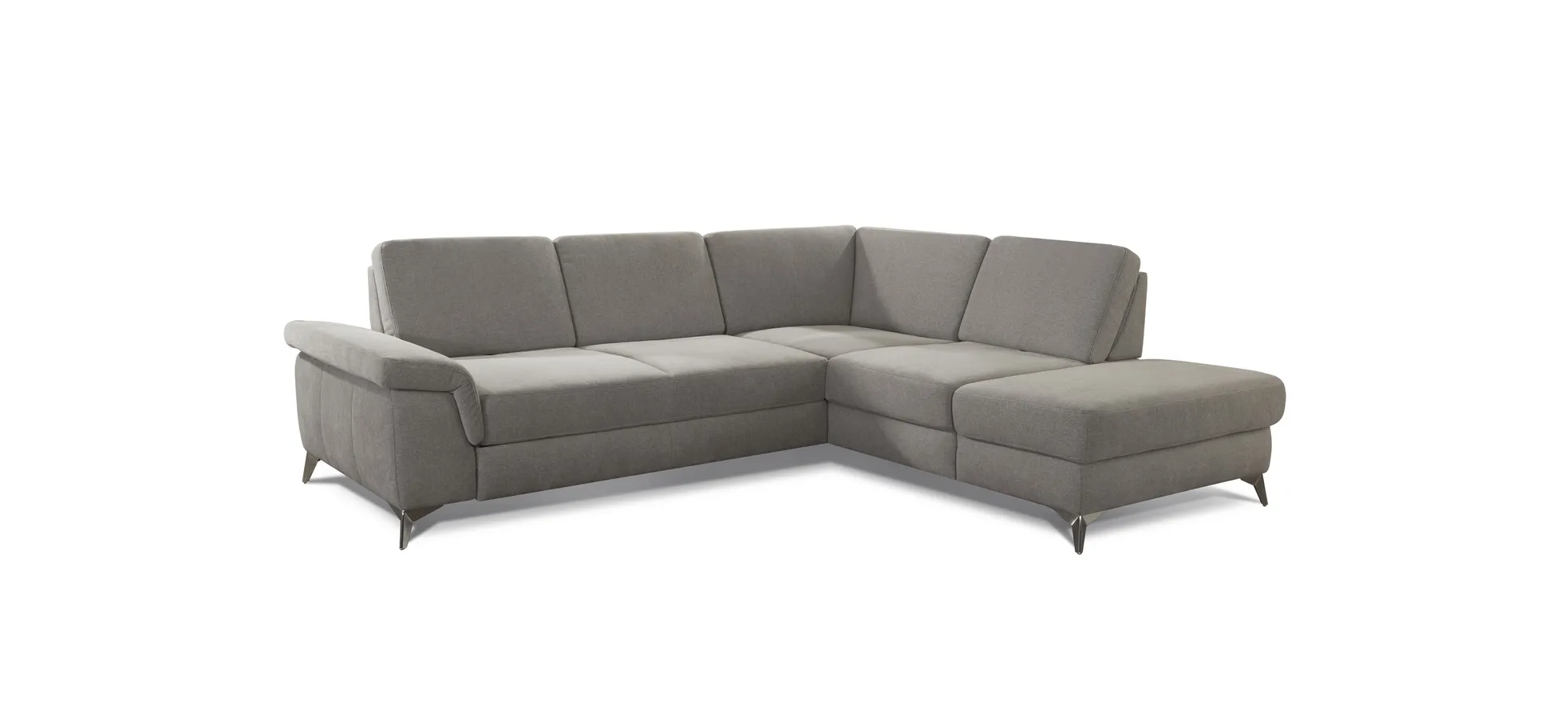 Ecksofa - 2,5-Sitzer mit Ecke rechts, Sitztiefe verstellbar (manuell), Chenilleflachgeweber, Hellgrau