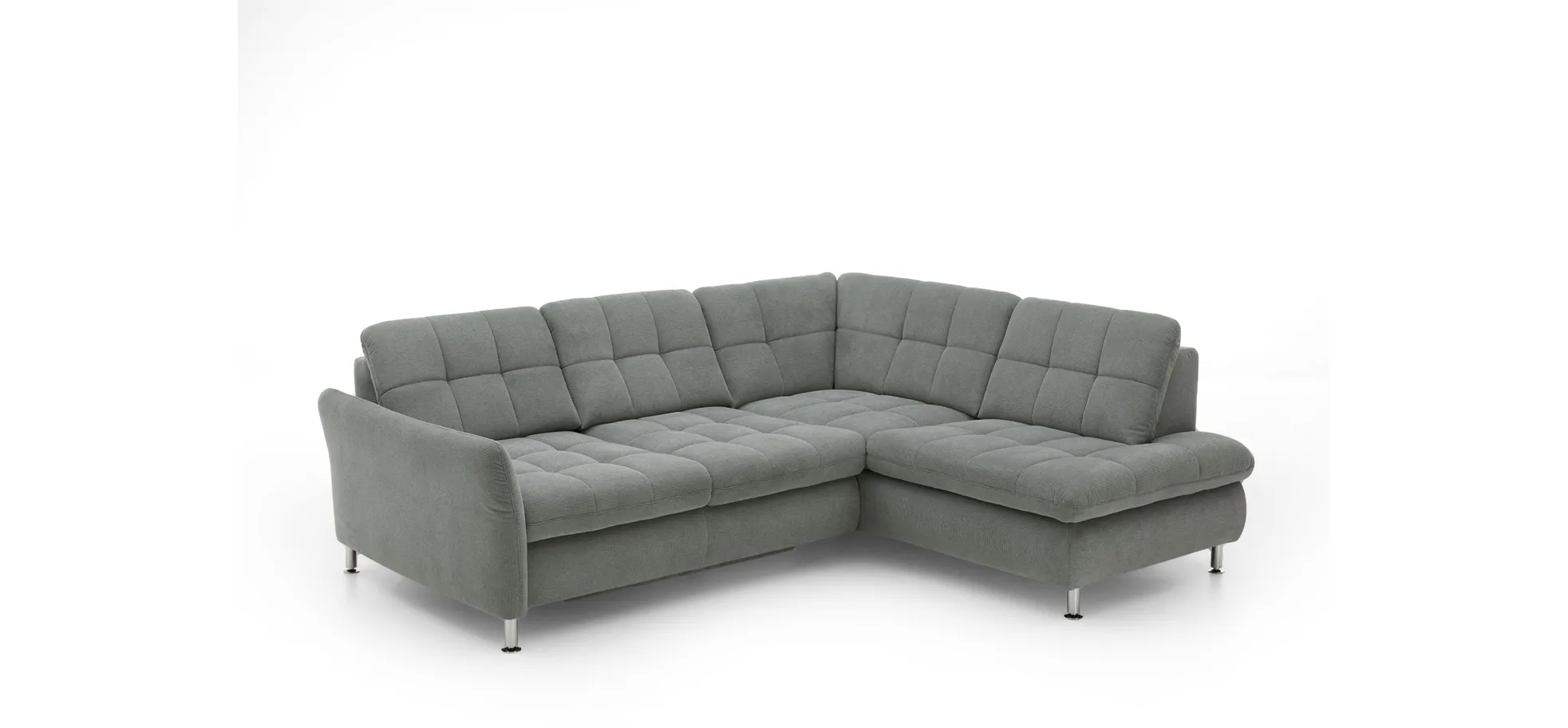 Ecksofa - 2,5-Sitzer mit Ecke rechts, Sitztiefe verstellbar (manuell), Chenilleflachgewebe, Eisengrau