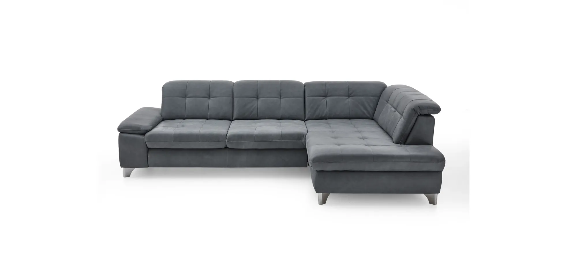 Ecksofa - 3-Sitzer mit Ecke rechts, Sitztiefe verstellbar (manuell), Leder, Eisengrau