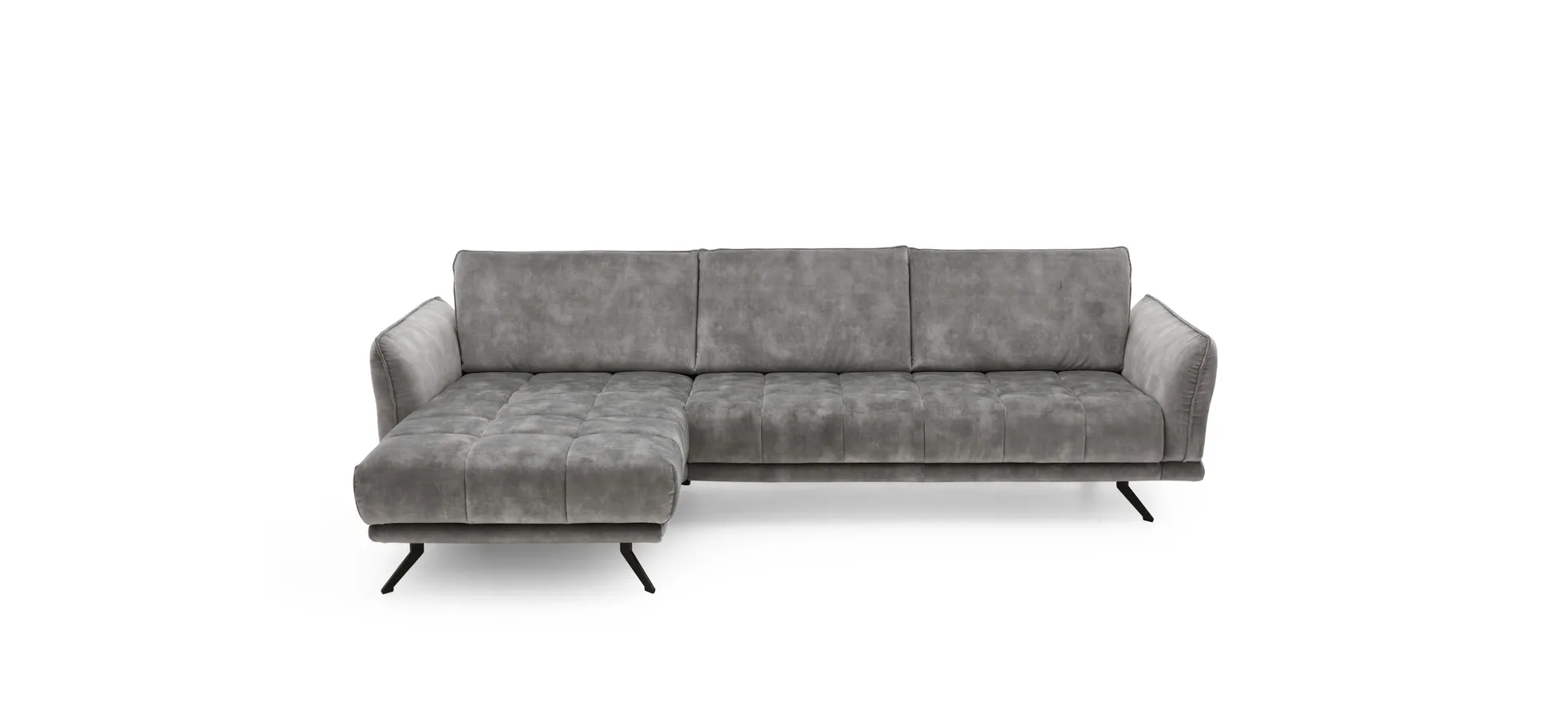 Ecksofa - 3-Sitzer mit Longchair links, Velourstoff, Silbergrau