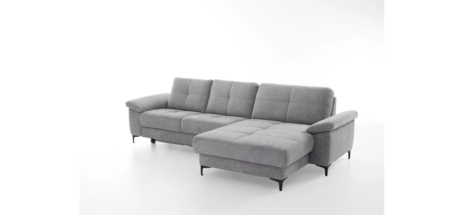 Ecksofa - 2,5-Sitzer mit Longchair rechts, Flachgewebe, Grau