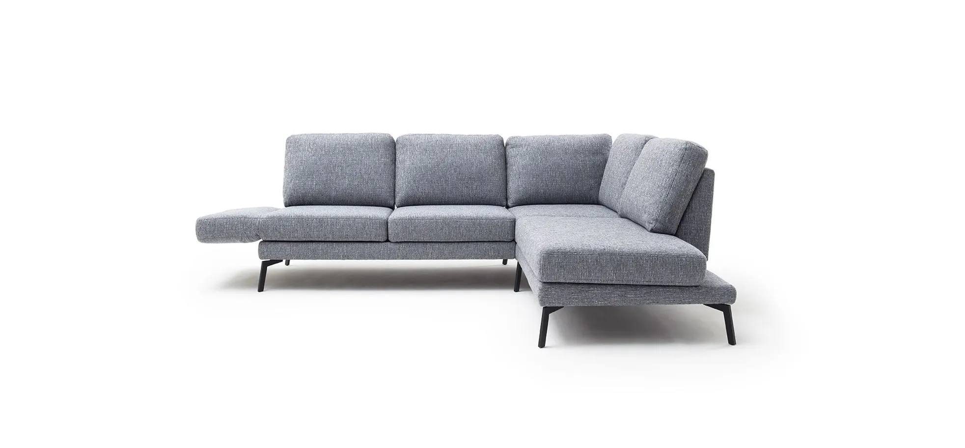Ecksofa - 2-Sitzer mit Ecke rechts, Rückenlehne/Armlehne verstellbar (manuell), Drehsitz (manuell), Flachgewebe, Graublau