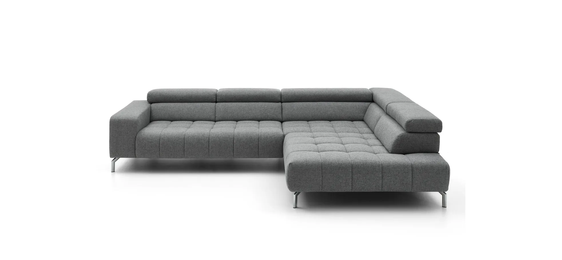 Ecksofa - 2,5-Sitzer mit Ecke rechts, Kopfteil verstellbar, Stoff, Grau