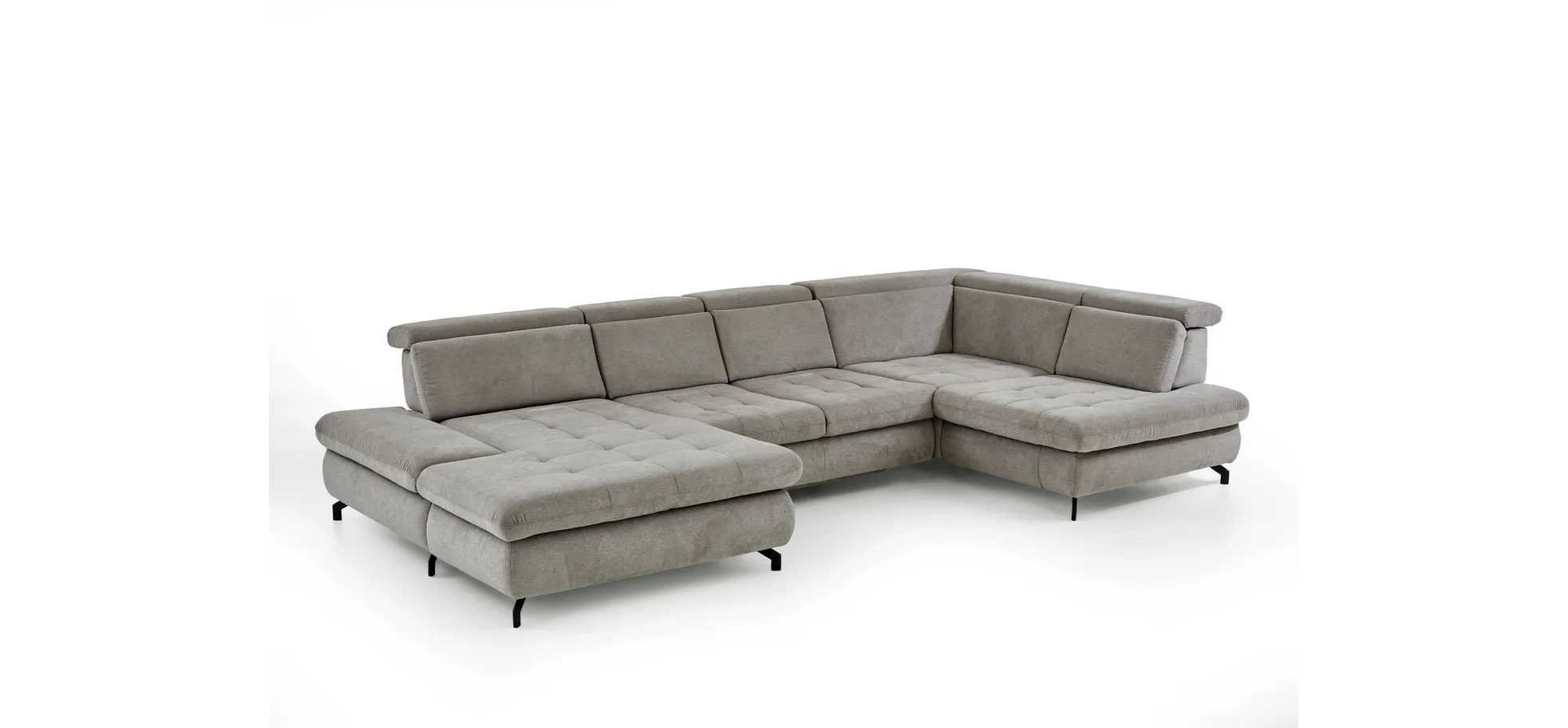 Wohnlandschaft - Longchair links mit 2,5-Sitzer und Ecke rechts, Sitztiefe verstellbar, Stoff, Granit