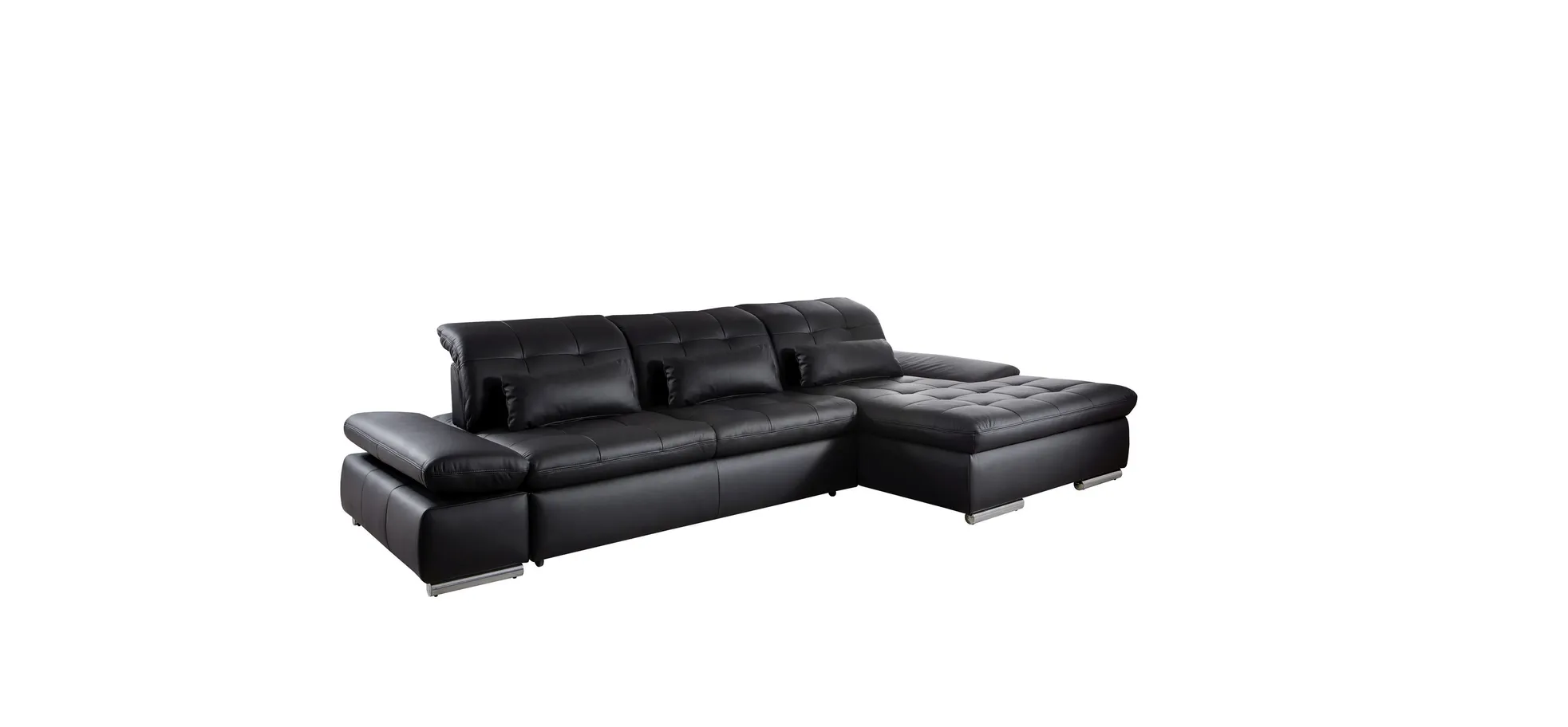 Sofa - 2-Sitzer mit Longchair rechts, inkl. Schwenkrückenfunktion, Leder, Schwarz