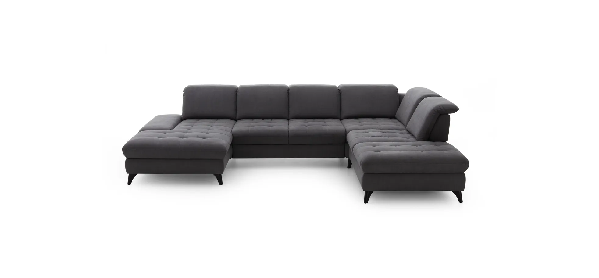 Wohnlandschaft - Longchair mit 2-Sitzer und Abschlusselement rechts, inkl. Schwenkrücken, Stoff, Grau