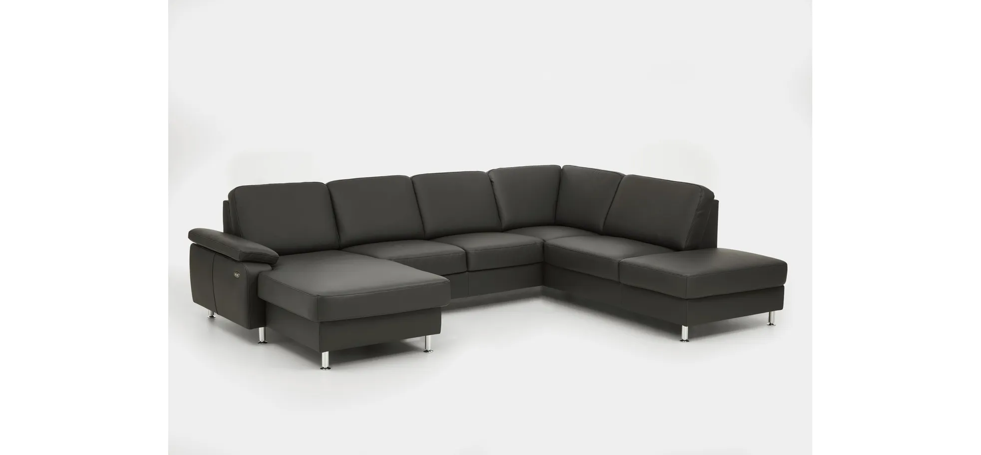 Wohnlandschaft - Longchair links mit 2,5-Sitzer und Ecke rechts,  Leder, Anthrazit