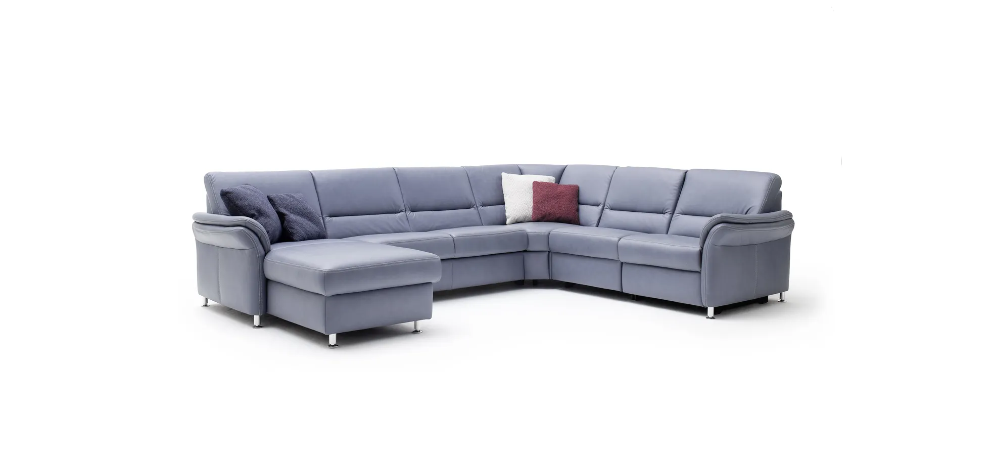 Wohnlandschaft - Longchair links mit 2,5-Sitzer und Ecke rechts, Leder, Granit