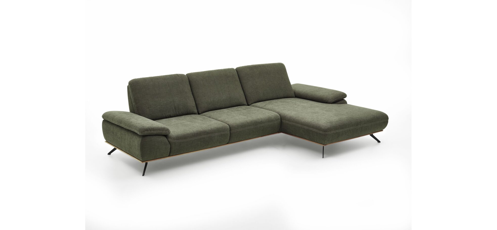 Sofa - 3-Sitzer mit Longchair rechts, Stoff, Moosgrün