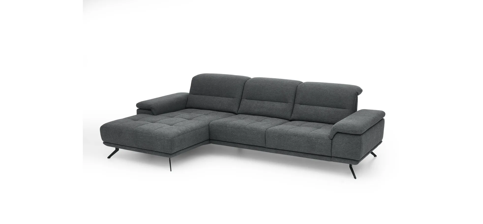 Sofa - Longchair links mit 3-Sitzer inkl. Kopfteil verstellbar, Stoff, Anthrazit