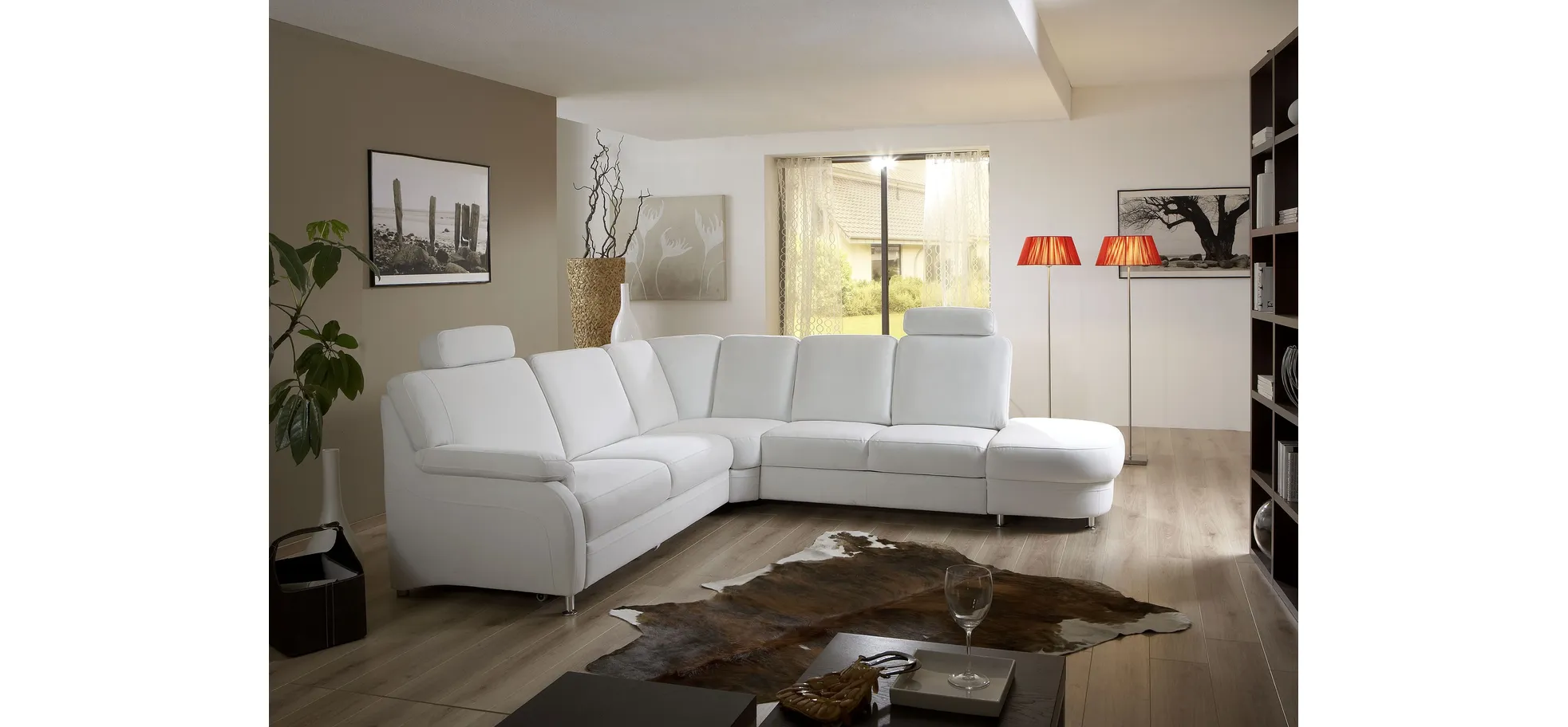 Sofa - 2,5 Sitzer mit Ecke rechts, Stoff, Weiß