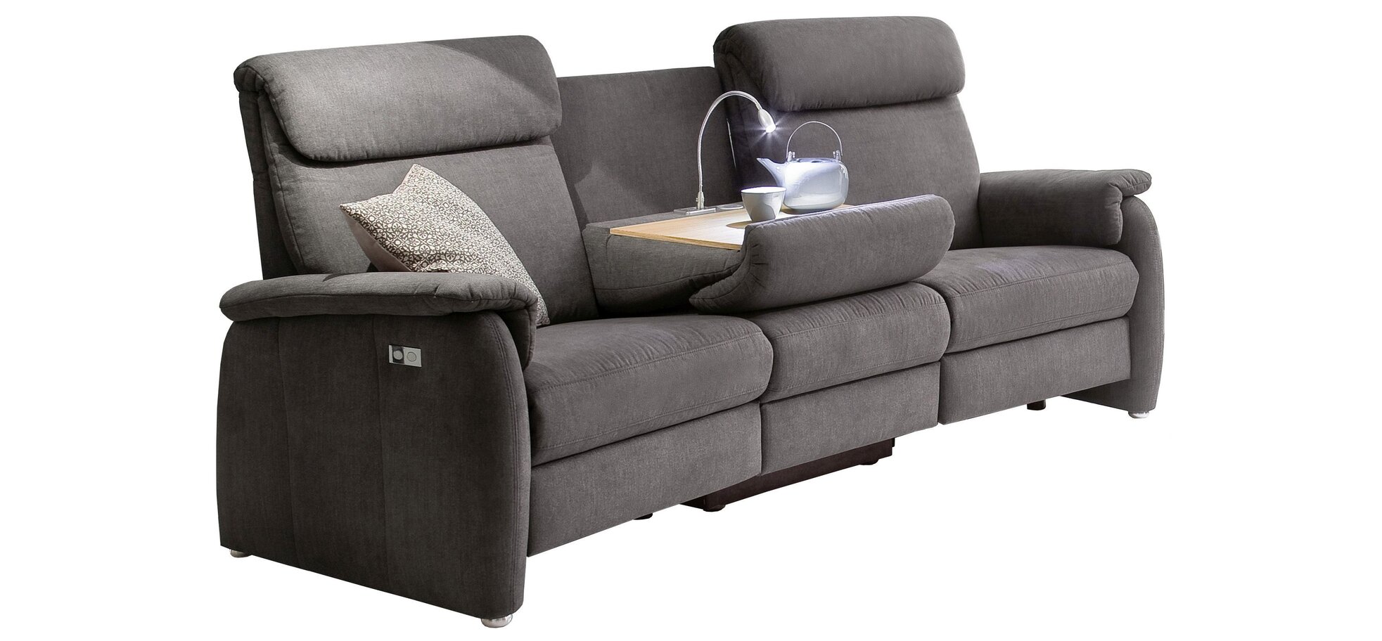 Sofa - 2-Sitzer mit Trapezelement mit Tisch mittig, inkl. teilmotorische Verstellung, Stoff, Anthrazit
