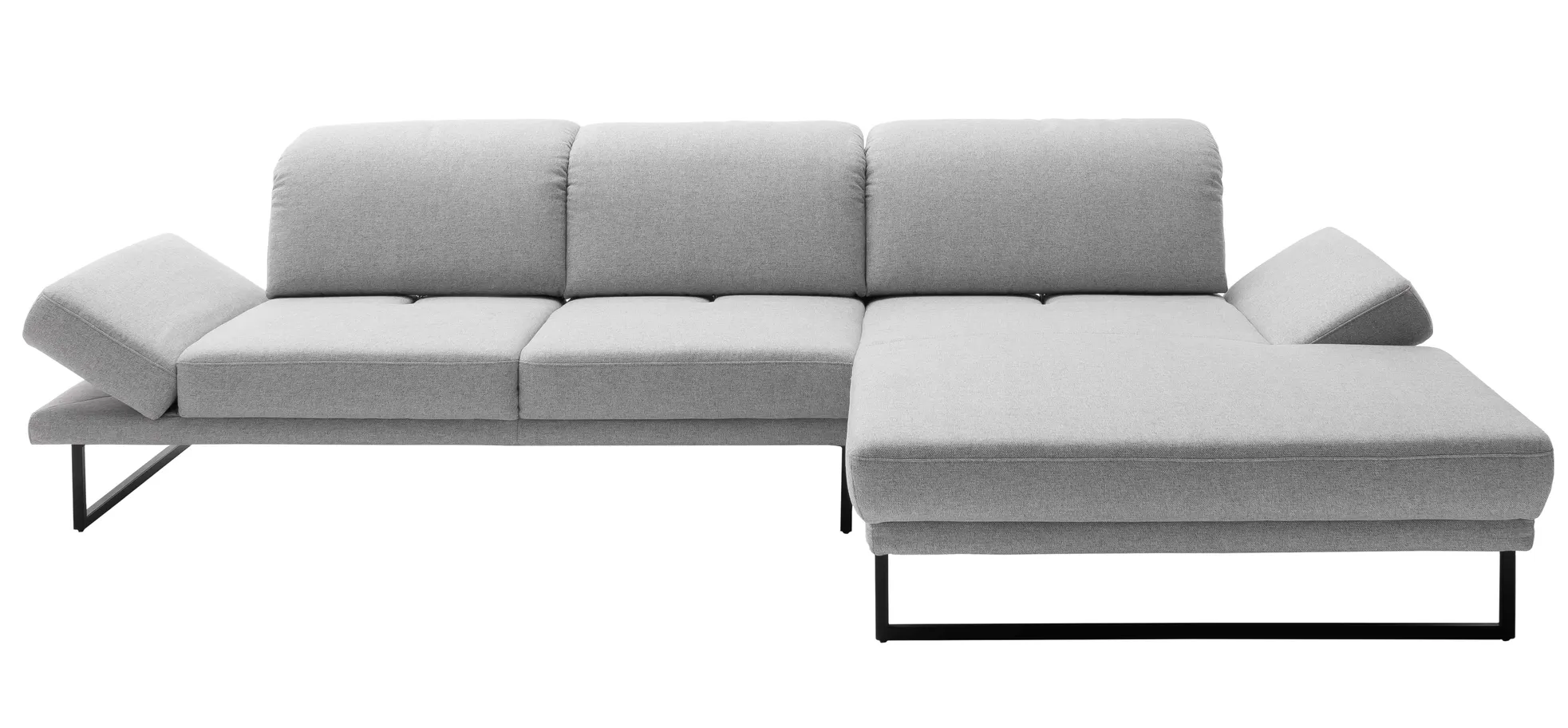 Ecksofa - 2-Sitzer mit Longchair rechts, Kopfteil/Sitztiefe/Armlehne verstellbar, Stoff, Hellgrau