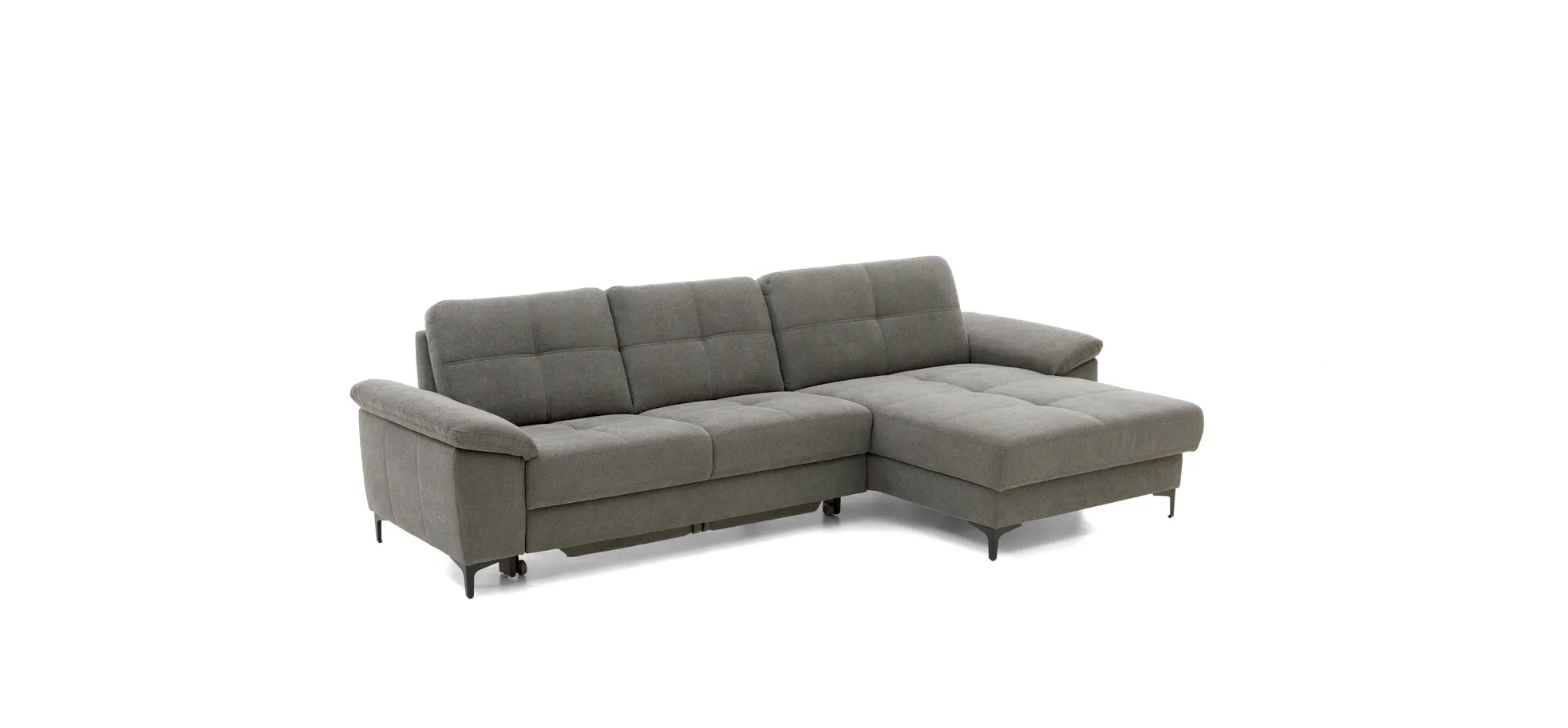 Ecksofa EM Amsterdam - 2,5-Sitzer mit Longchair rechts, Stoff, Eisengrau