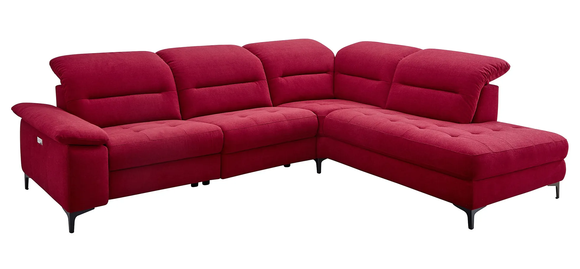 Ecksofa EM Brügge - 3-Sitzer mit Ecke rechts inkl. Kopfteil und Armlehne verstellbar, Stoff, Rot
