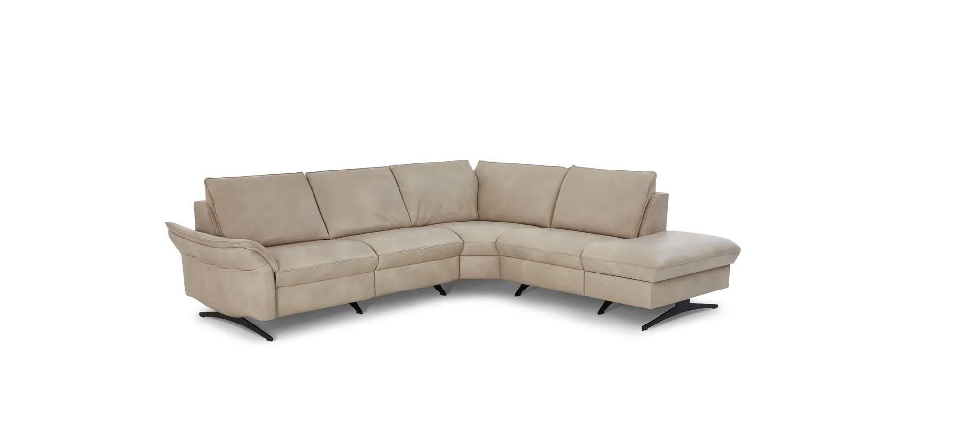 Ecksofa EM Lucca - 2-Sitzer mit Ecke rechts inkl. Armteil verstellbar, Leder, Beige