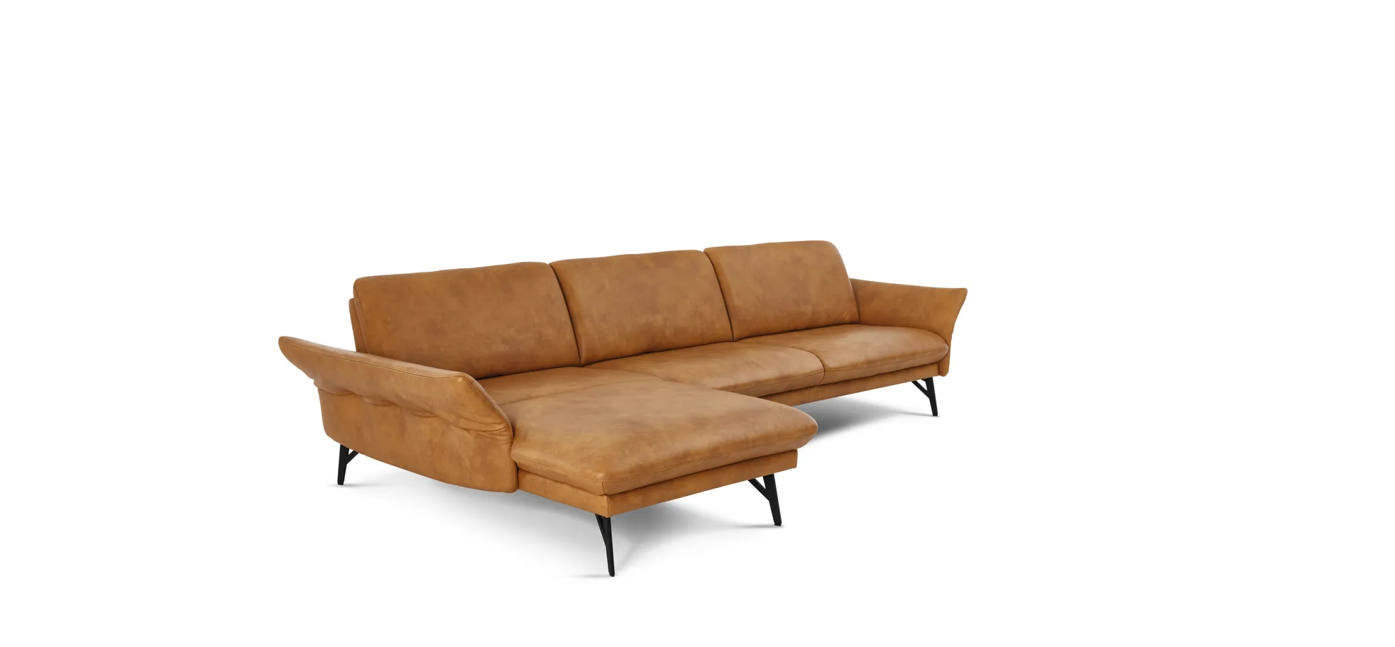 Polsterecke EM Tivoli - Longchair, 2,5-Sitzer inkl. Sitztiefen- und Armteilverstellung, Leder, Mais