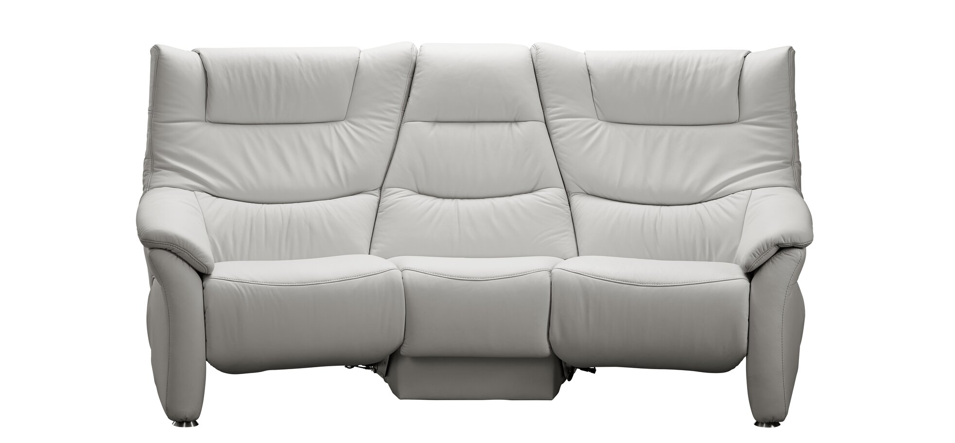 Trapezsofa EM Aarhus - mit Cumulyfunktion elektrisch inkl. ausklappbarer mittl. Rücken, Leder, Silbergrau
