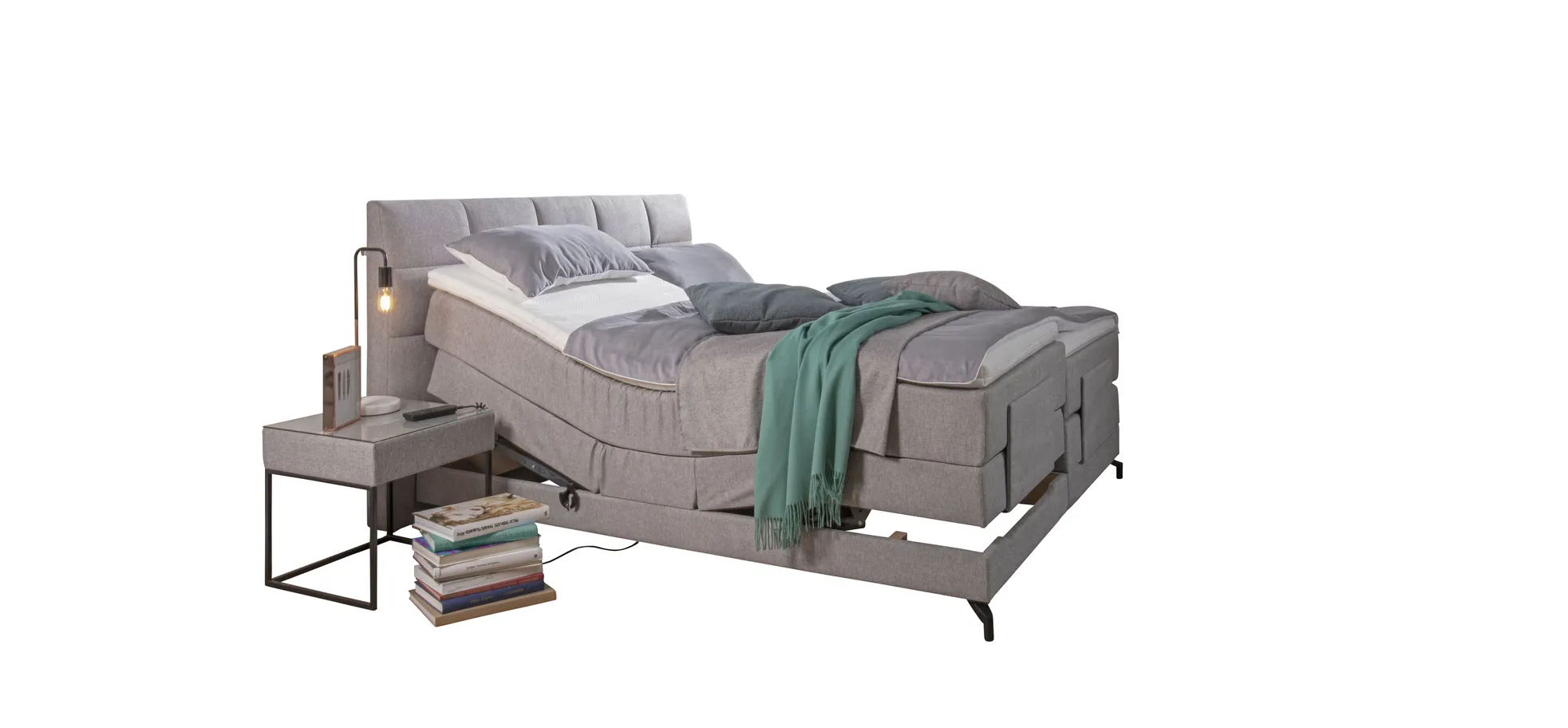 Boxspringbett - Liegefläche ca. 180x200 cm, motorische Verstellung, Stoff, Grau