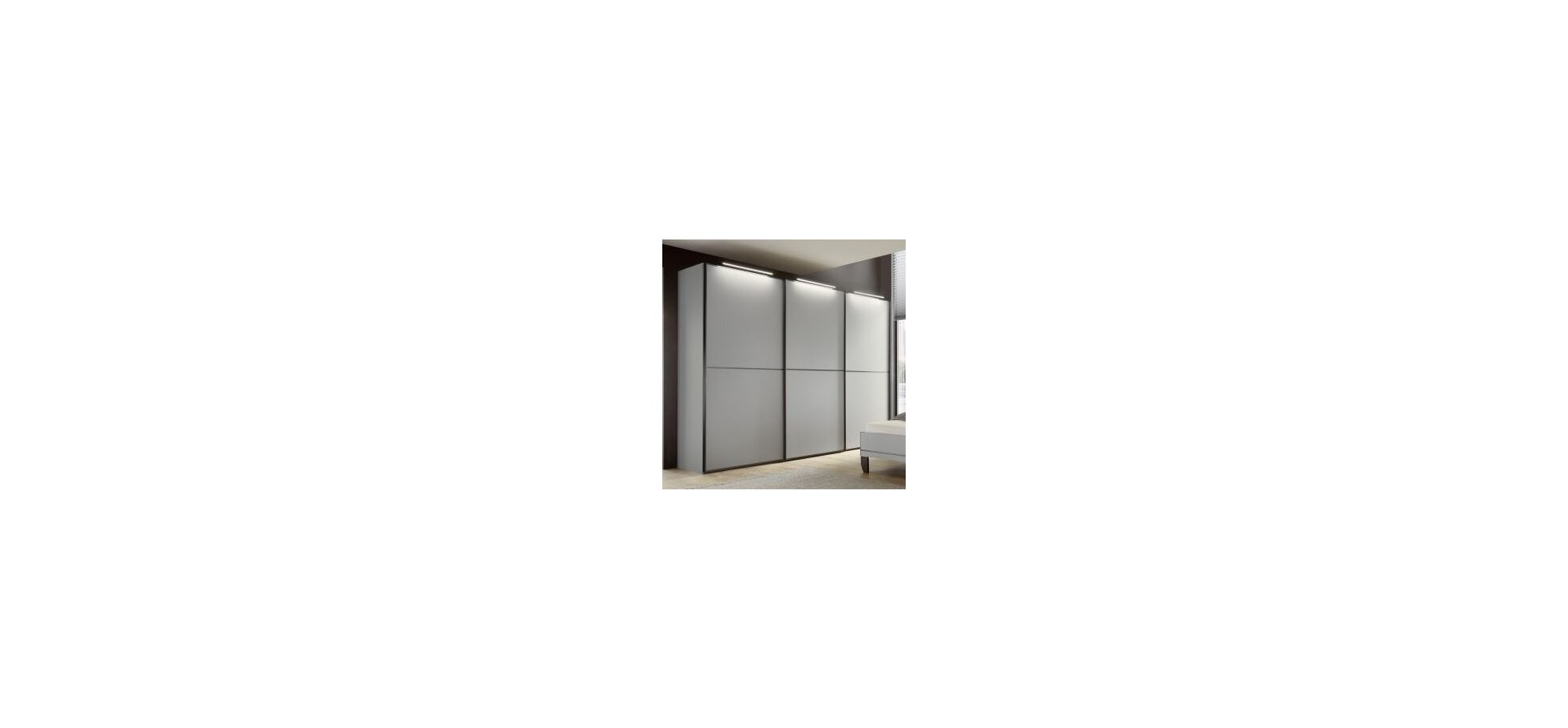 Schwebetürenschrank 3-türig EM Armadio - mit Beleuchtung, B. ca. 280 cm, Dekor, hellgrau