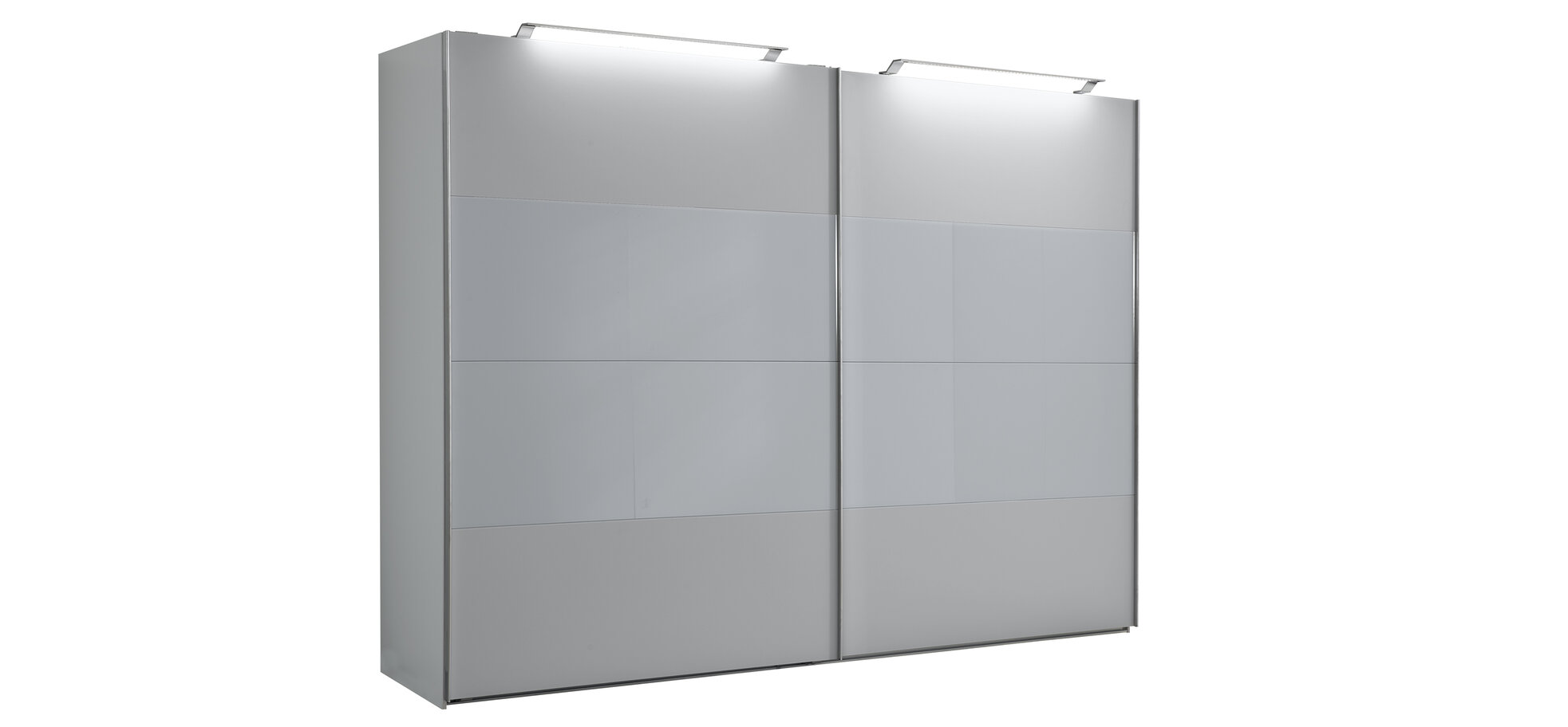 Schwebetürenschrank 2-türig EM Collect - mit Beleuchtung, B. ca. 300 cm, seidengrau