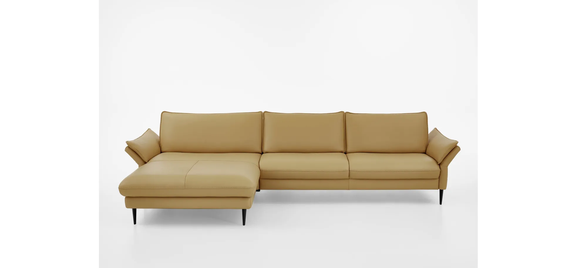 Ecksofa - Longchair links mit 3-Sitzer, Leder, Gelb