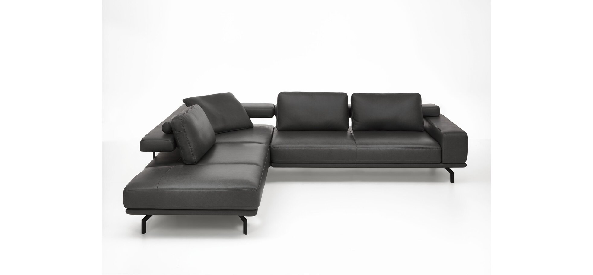 Ecksofa - Ecke links mit 3-Sitzer, Leder, Schwarz