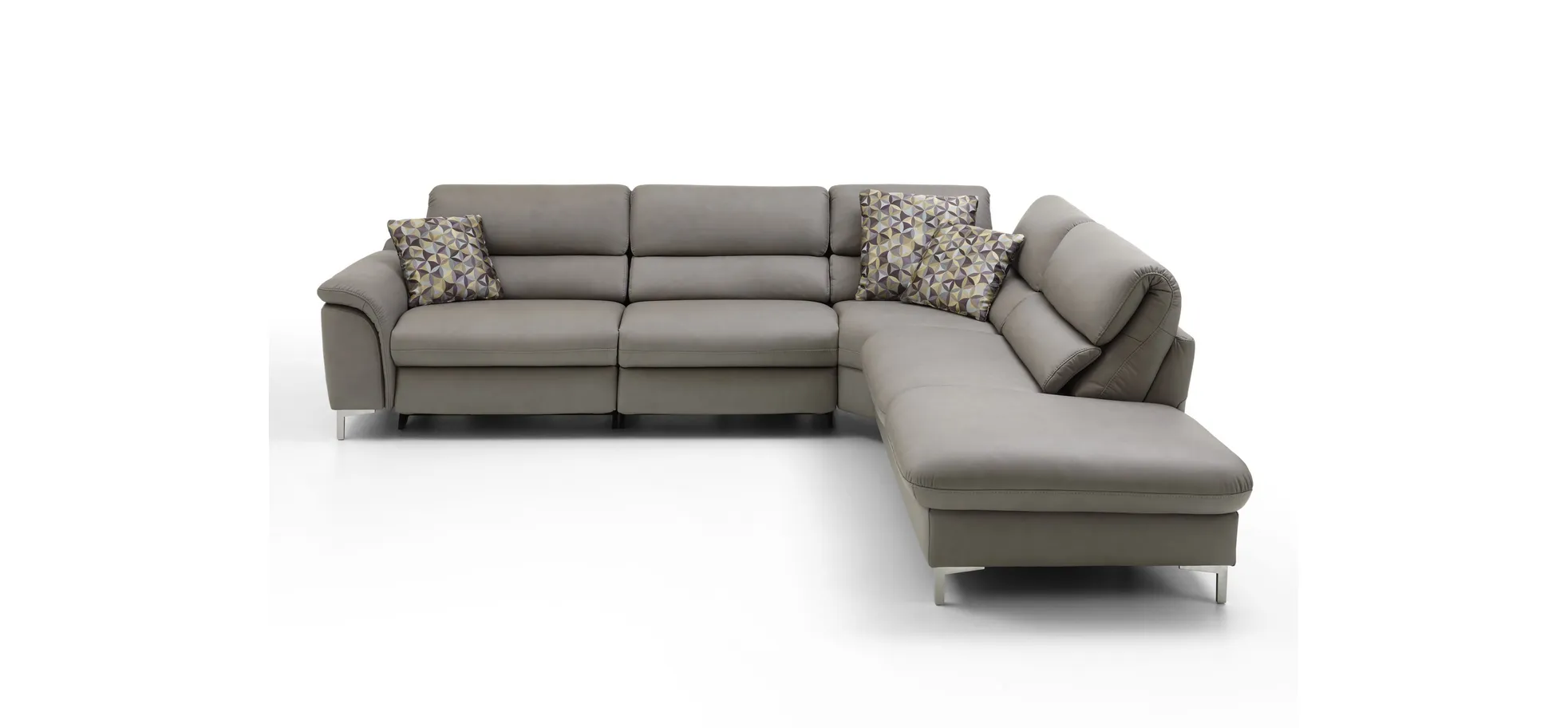 Ecksofa - 2,5-Sitzer mit Ecke rechts, Kopfteil verstellbar, Leder, Granit