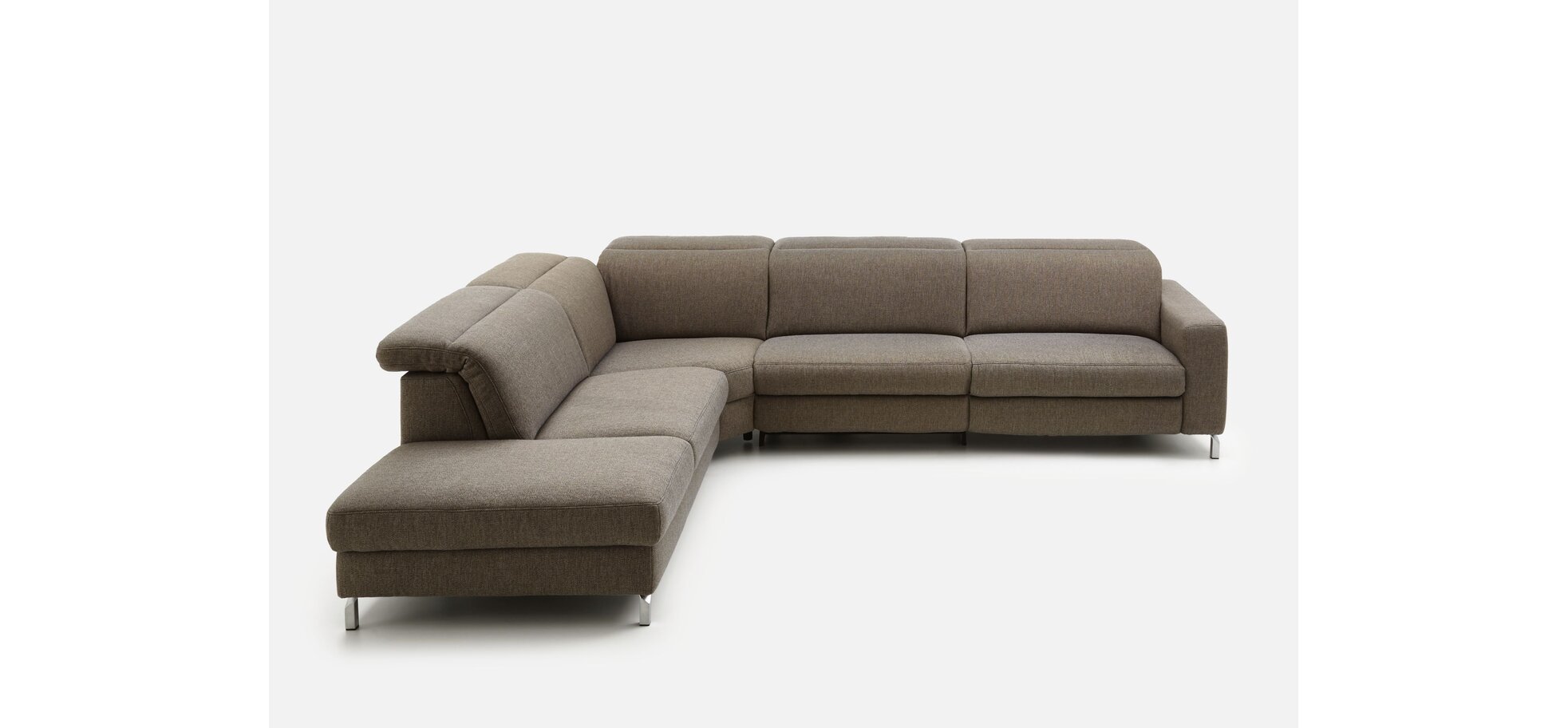 Ecksofa - Ecke links mit 3-Sitzer, Kopfteil verstellbar, Stoff, Nougat