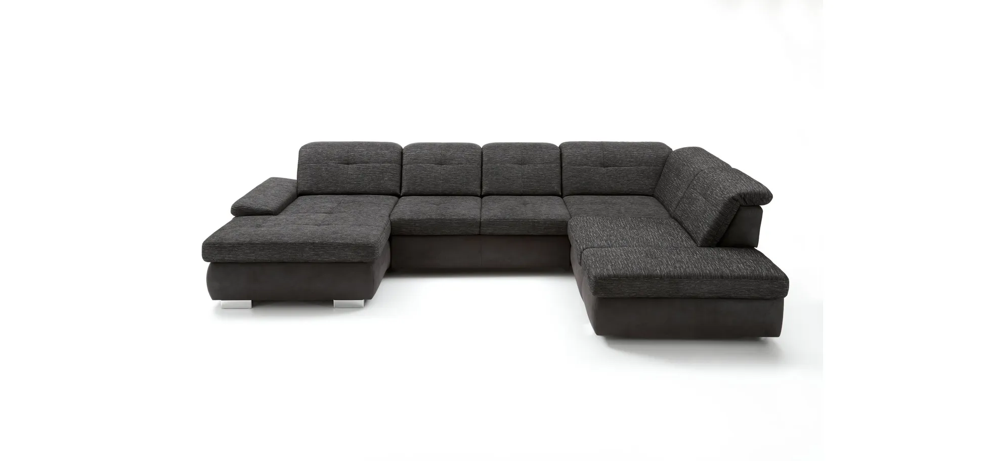Wohnlandschaft - Longchair links mit 2,5-Sitzer und Ecke rechts, inkl. Sitztiefe verstellbar, Stoff, Schwarz/Anthrazit
