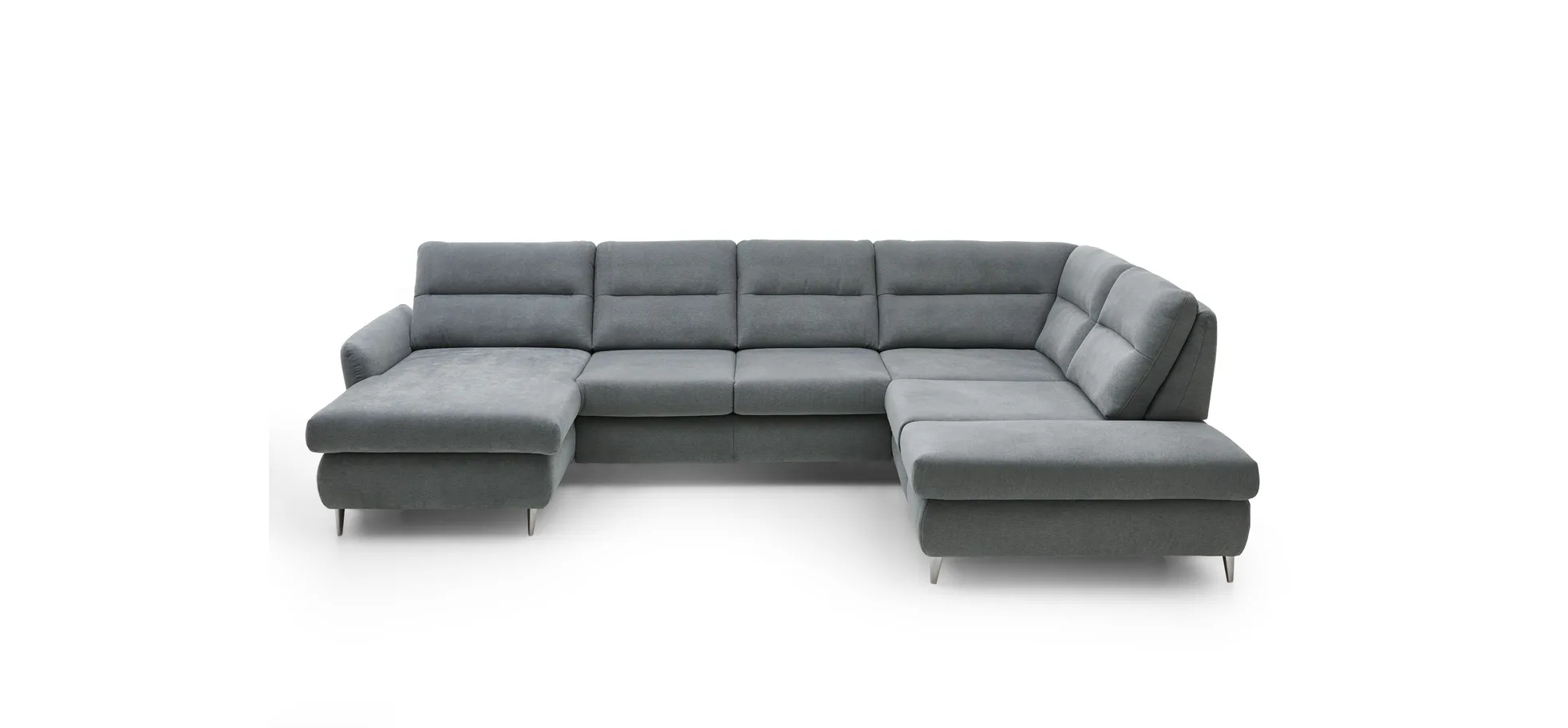 Wohnlandschaft - Longchair links mit 2,5-Sitzer und Ecke rechts, inkl. Sitztiefe verstellbar, Stoff Grau