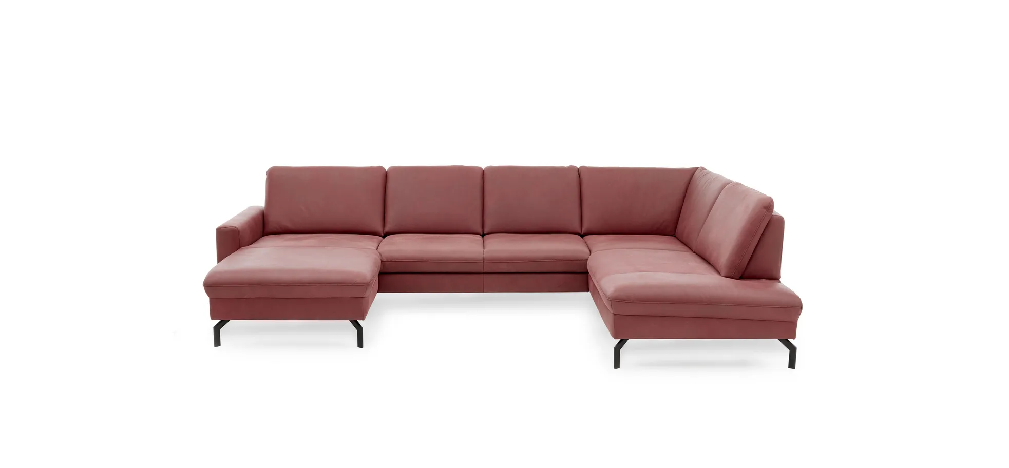 Wohnlandschaft - Longchair links mit 2,5-Sitzer und Ecke rechts, Leder, Rot