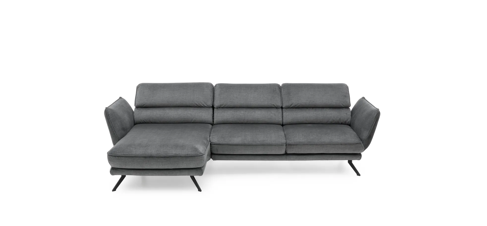 Ecksofa - Longchair links mit 2,5-Sitzer, inkl. Kopfteil verstellbar, Stoff, Grau