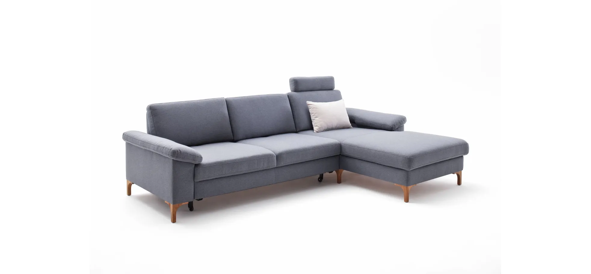 Ecksofa - 2,5-Sitzer mit Longchair rechts, Rückenlehne verstellbar, Stoff, Graublau