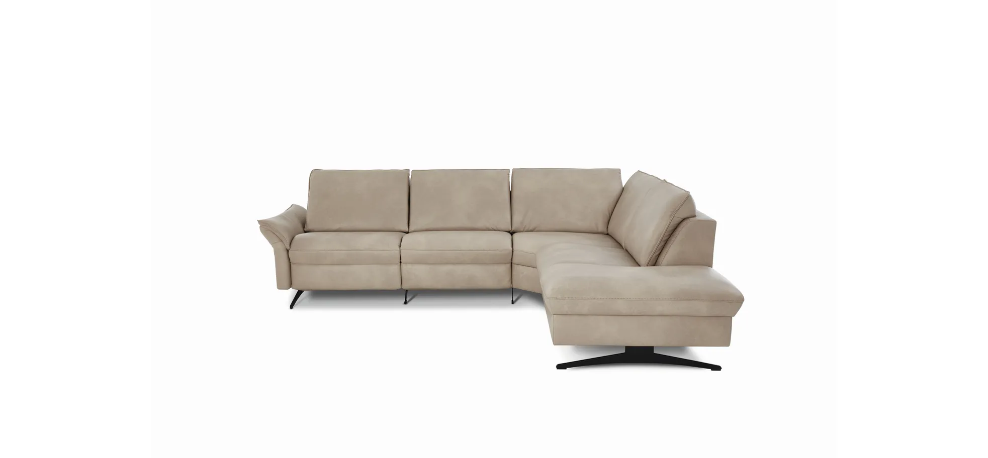 Ecksofa - 2-Sitzer mit Ecke rechts, Rücken hochklappbar motorisch, Armlehne vertellbar, Relaxfunktion, Leder, Beige