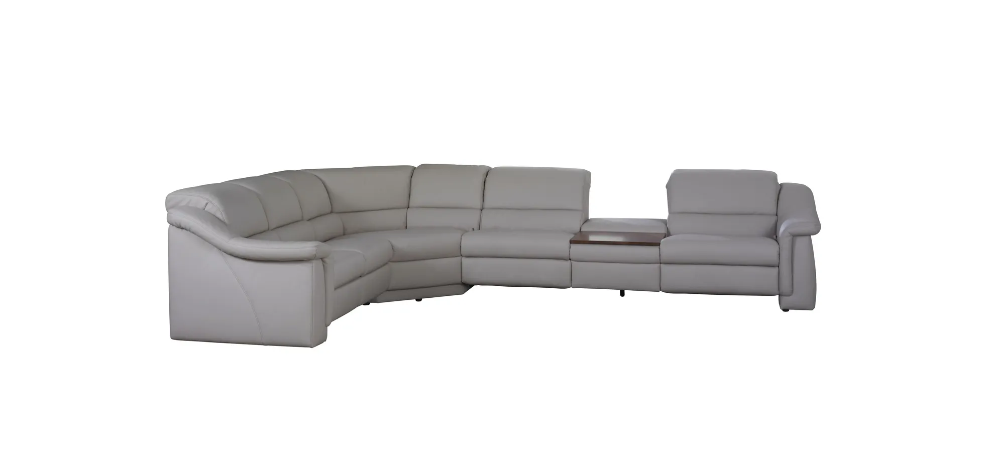 Ecksofa - 2-Sitzer mit Ecke rechts, Kopfteil verstellbar, Leder, Hellgrau