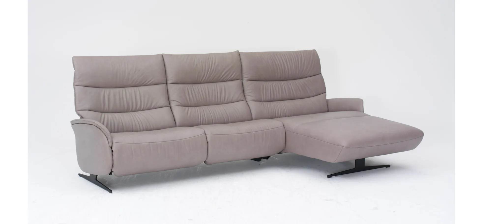 Ecksofa - 3-Sitzer mit Longchair rechts, Relaxfunktion motorisch, Leder, Eisengrau