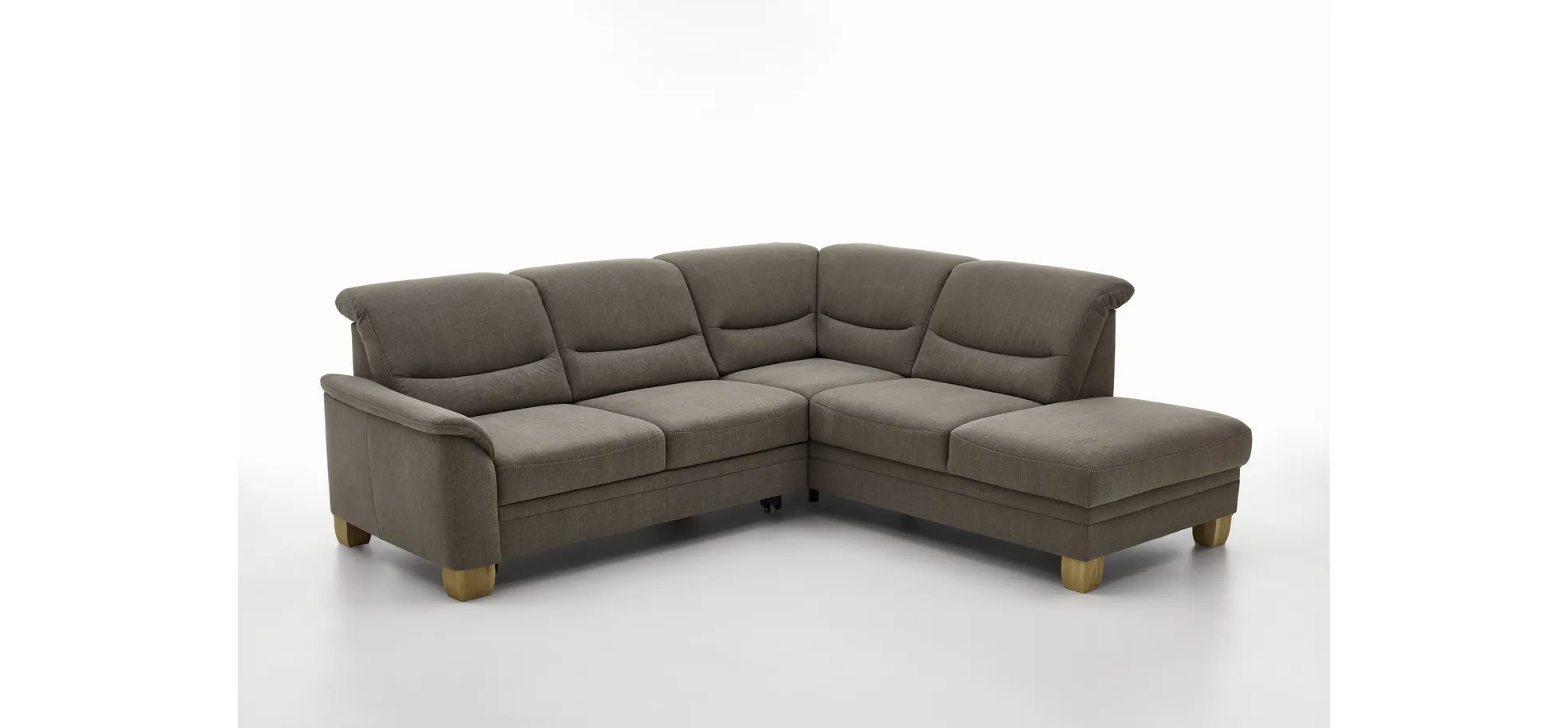 Ecksofa - 2,5-Sitzer mit Ecke rechts, Kopfteil verstellbar (manuell), Flachgewebe, Mandel