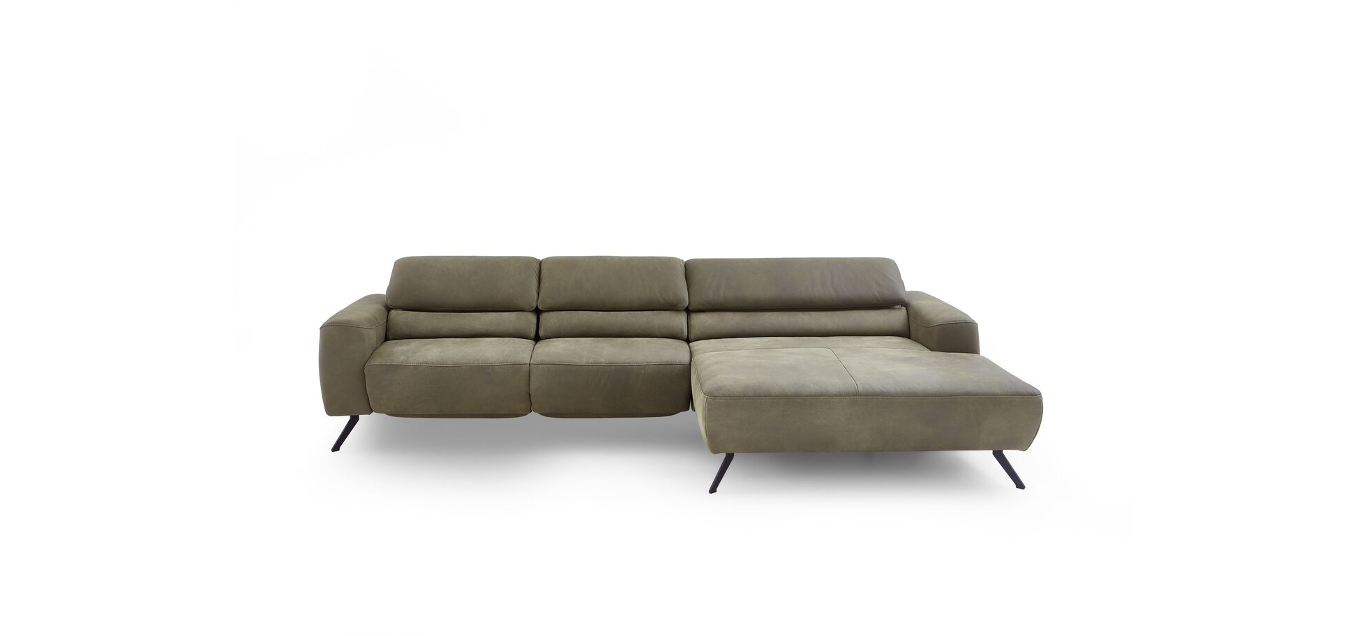 Ecksofa - 2,5-Sitzer mit Longchair rechts, Rückenlehne verstellbar, Stoff, Olive