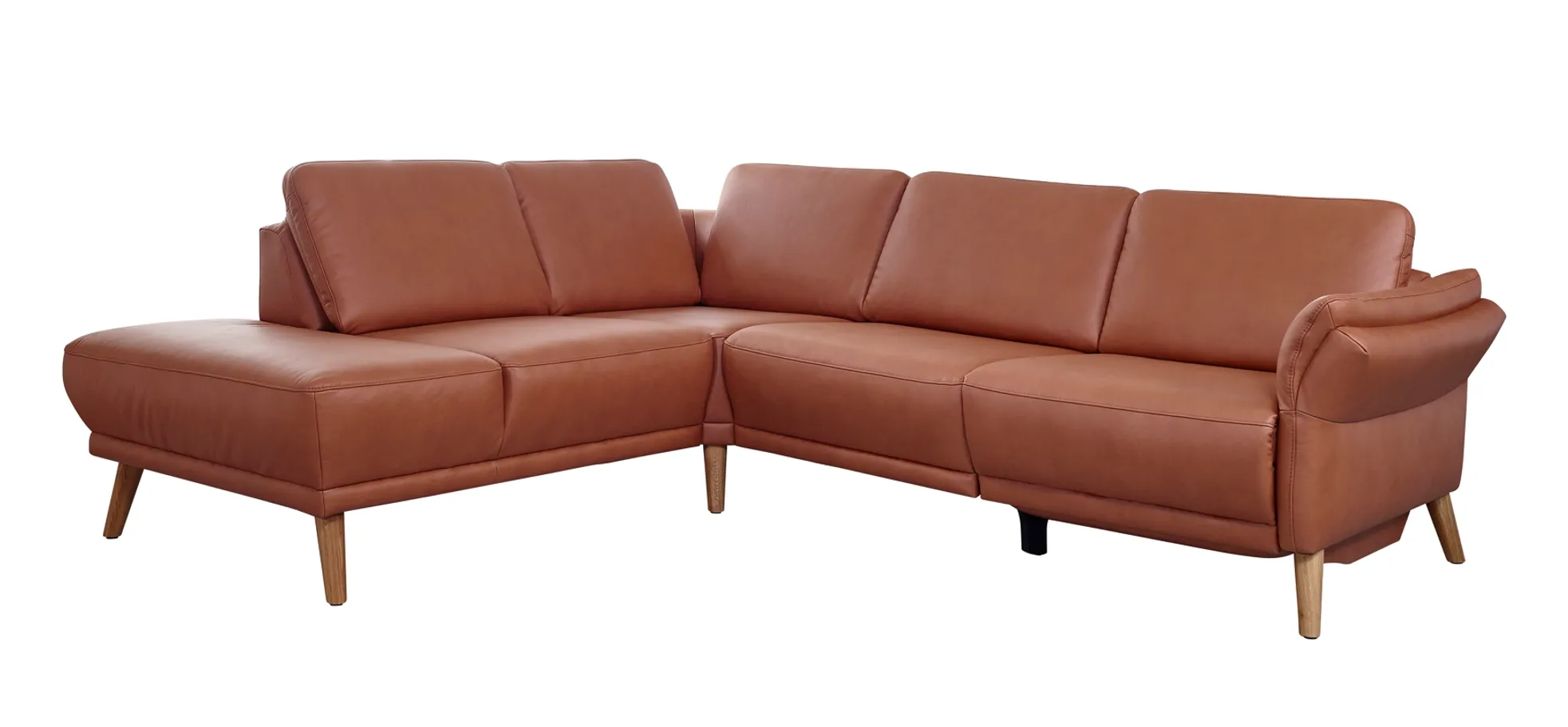 Ecksofa - Ecke links mit 2-Sitzer, Rückenlehne/Armlehne verstellbar, Stoff, Cognac