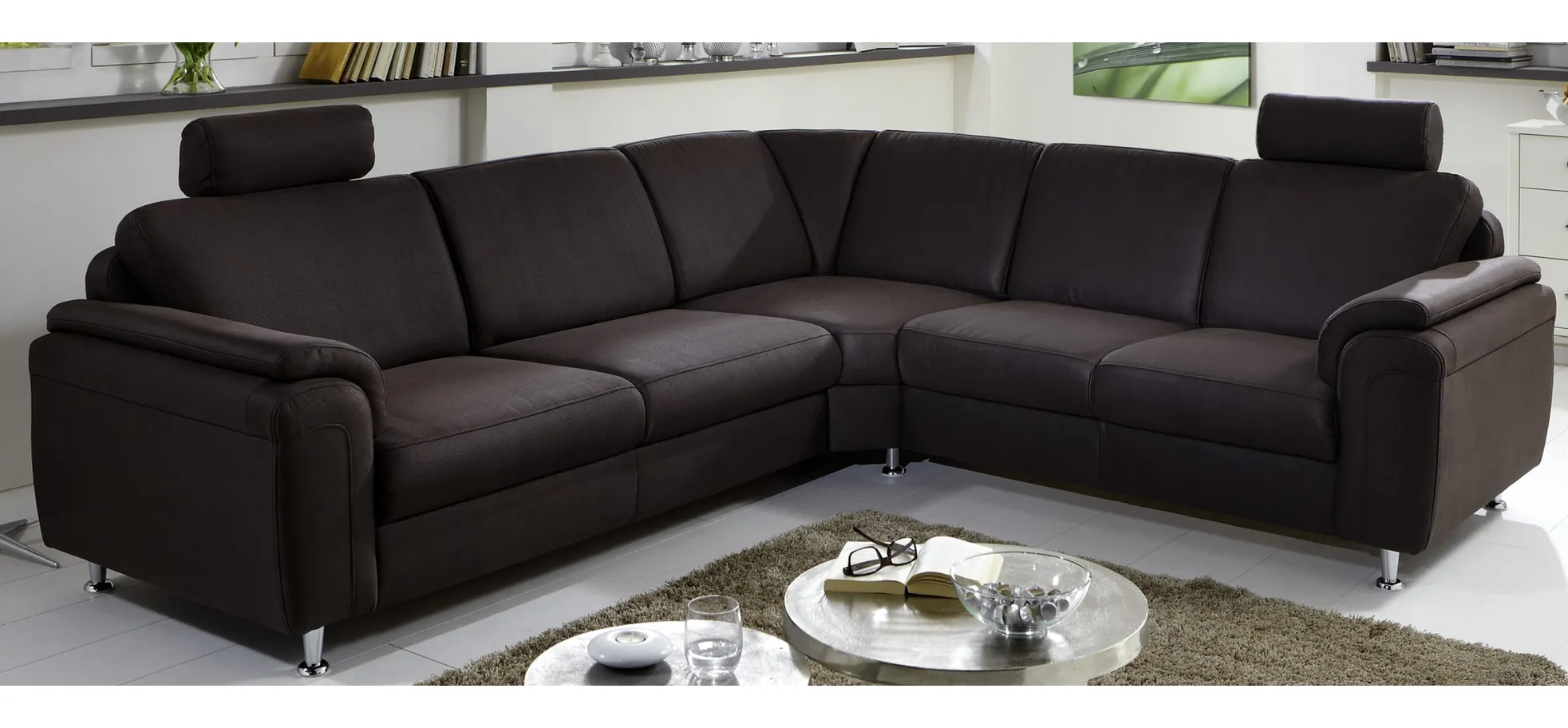 Ecksofa - 2,5-Sitzer, Ecke rechts in Stoff Dunkelbraun
