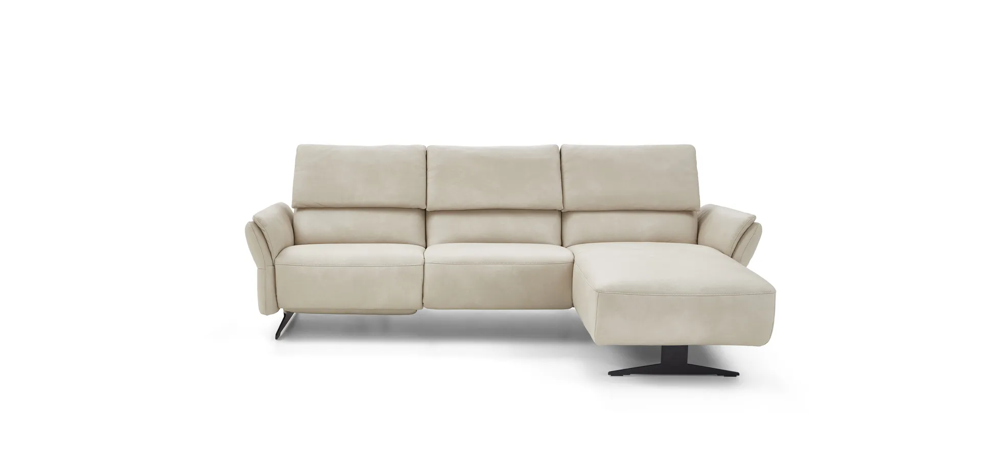 Ecksofa - 2-Sitzer mit Longchair rechts, Leder, Ecru