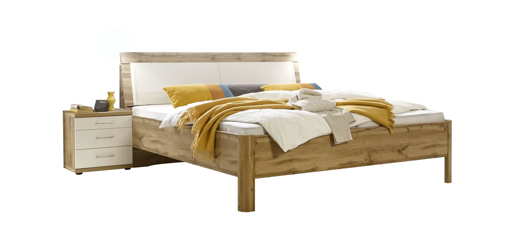 Futonbett - Liegefläche ca. 180x200 cm, inkl. Konsolen, Bianco-Eiche-Nachbildung, Absetzungen Weiß