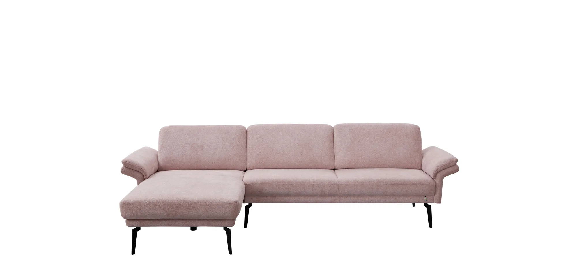 Ecksofa - Longchair links mit 2-Sitzer, Rückenlehne verstellbar, Stoff, Rose