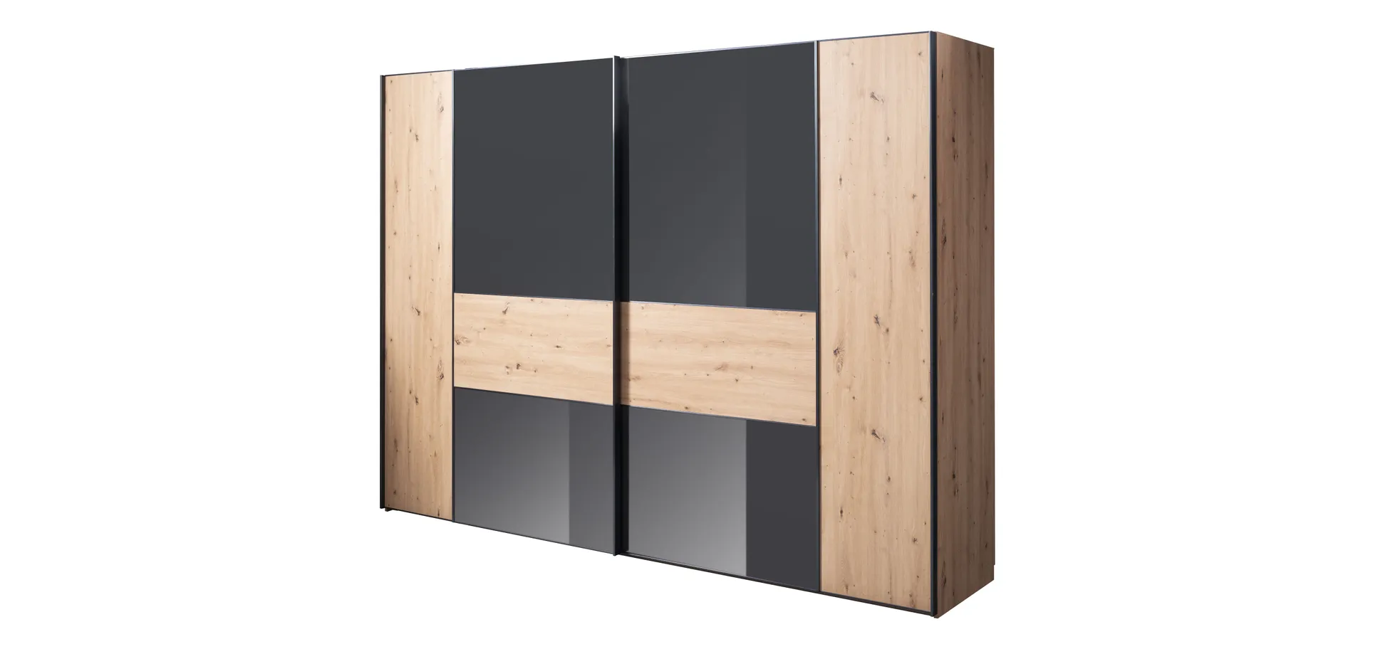 Schwebetürenschrank 2-türig EM Avola - B. ca. 298 cm, Dekor Eiche, Anthrazitglas