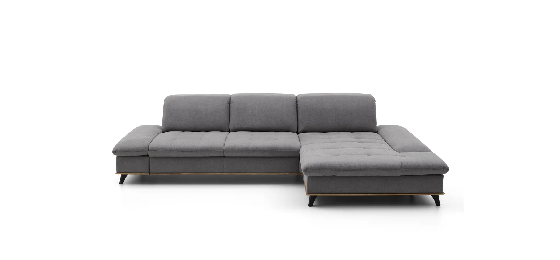 Ecksofa - 2-Sitzer mit Longchair rechts, Sitztiefe verstellbar, Stoff, Dunkelgrau