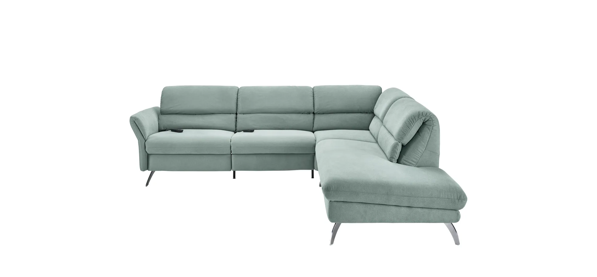 Ecksofa - 3-Sitzer mit Ecke rechts, Rückenlehne verstellbar, Stoff, Salbei