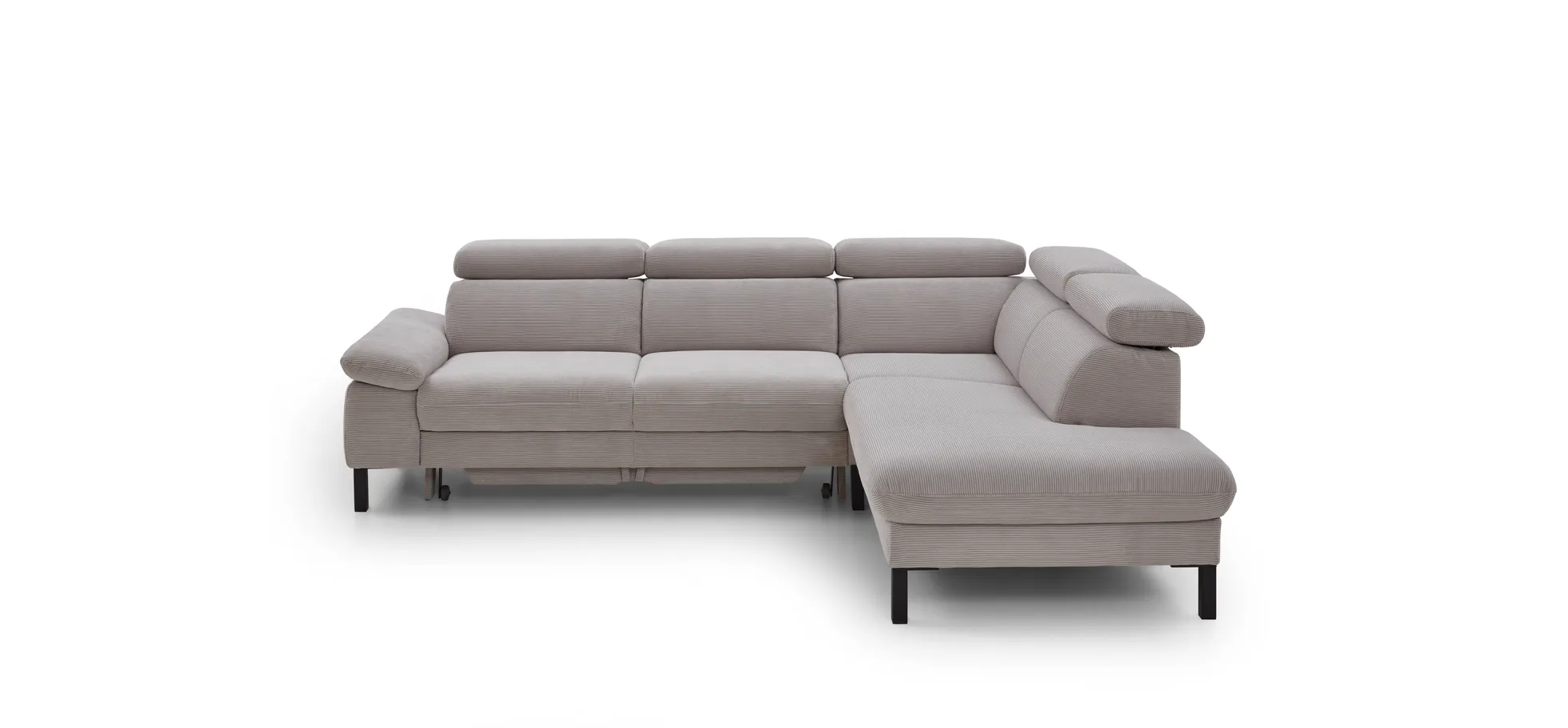 Ecksofa EM Labin - 2,5-Sitzer mit Ecke rechts, Kopfteile verstellbar, Stoff, grau
