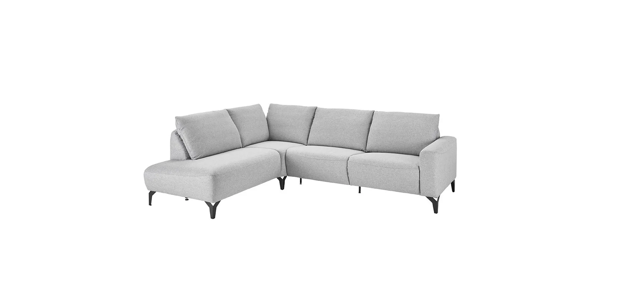 Ecksofa - Ecke links mit 3-Sitzer, Rückenlehne verstellbar, Stoff, Hellgrau