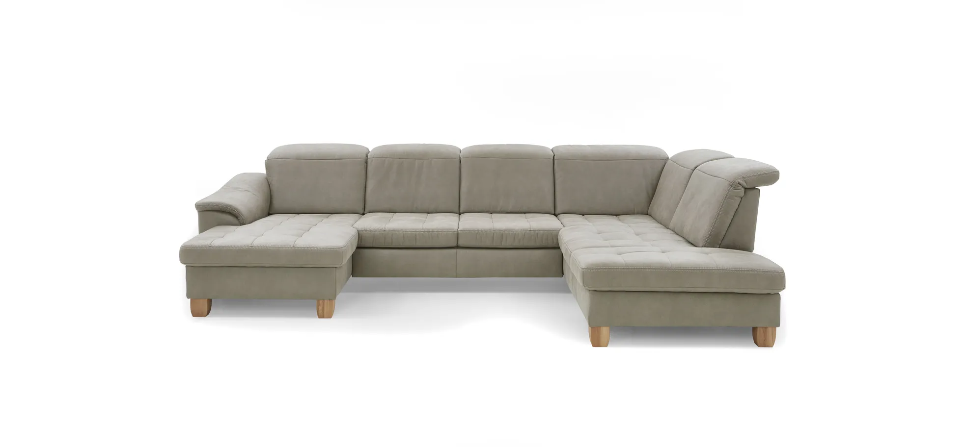 Wohnlandschaft - Longchair links mit 2,5-Sitzer und Ecke rechts, Kopfteil verstellbar, Stoff, Platin